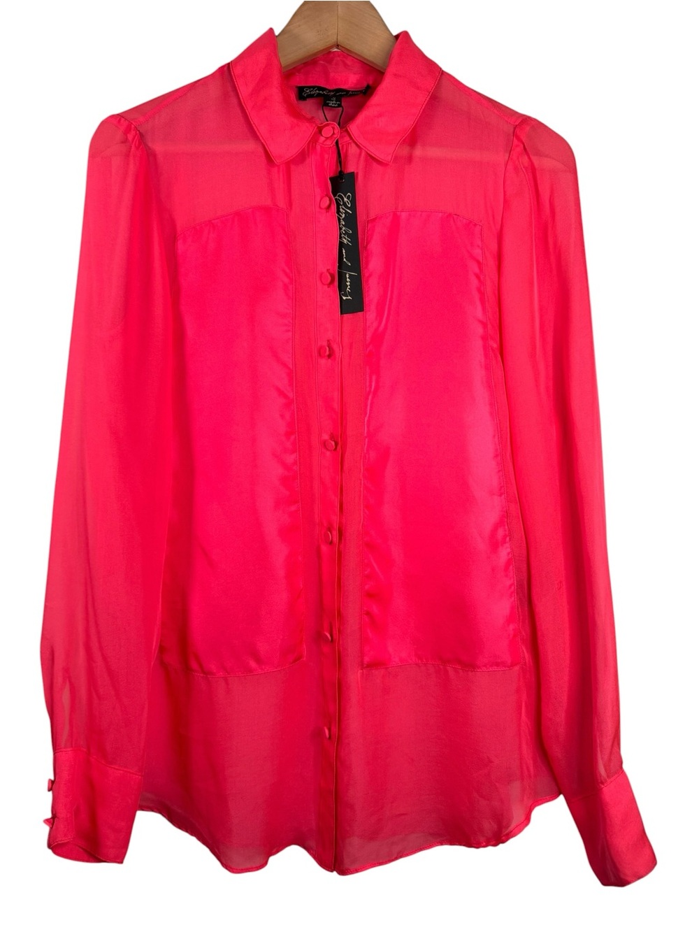 Elizabeth & James 100% Silk Emile Coral Pink Blouse Small NWT Sheer Panel Shirt